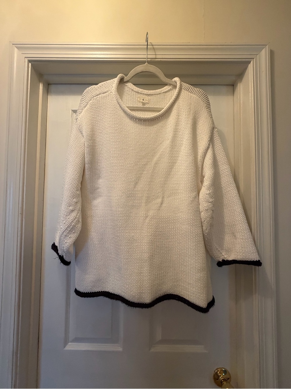 Lou and Grey White Knit Sweater with Contrasting Trim